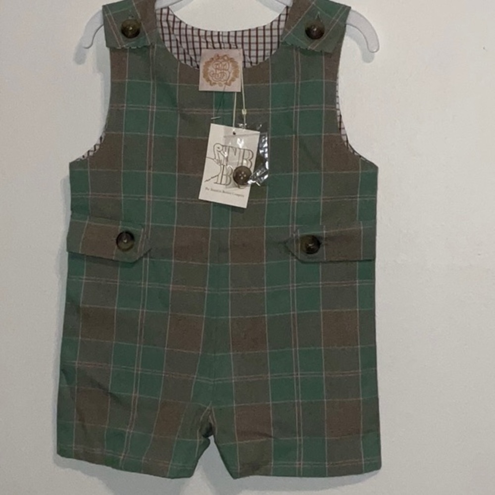 The Beaufort Bonnet Co.Jack Keene Jon Jon Flannel Plaid lined Romper 12-18m.NWT